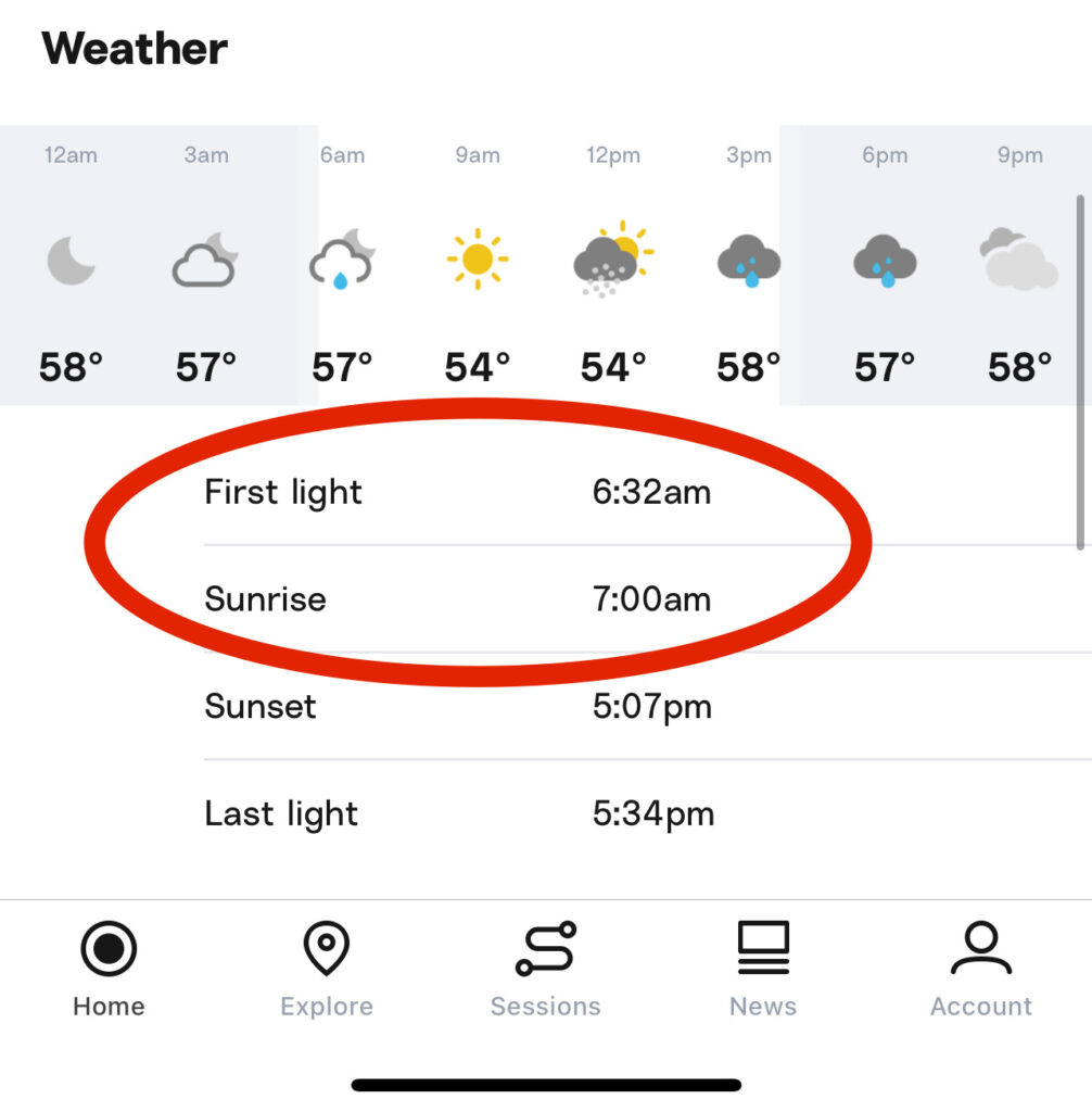 Using our Phone to check the sunrise time for dawn patrol